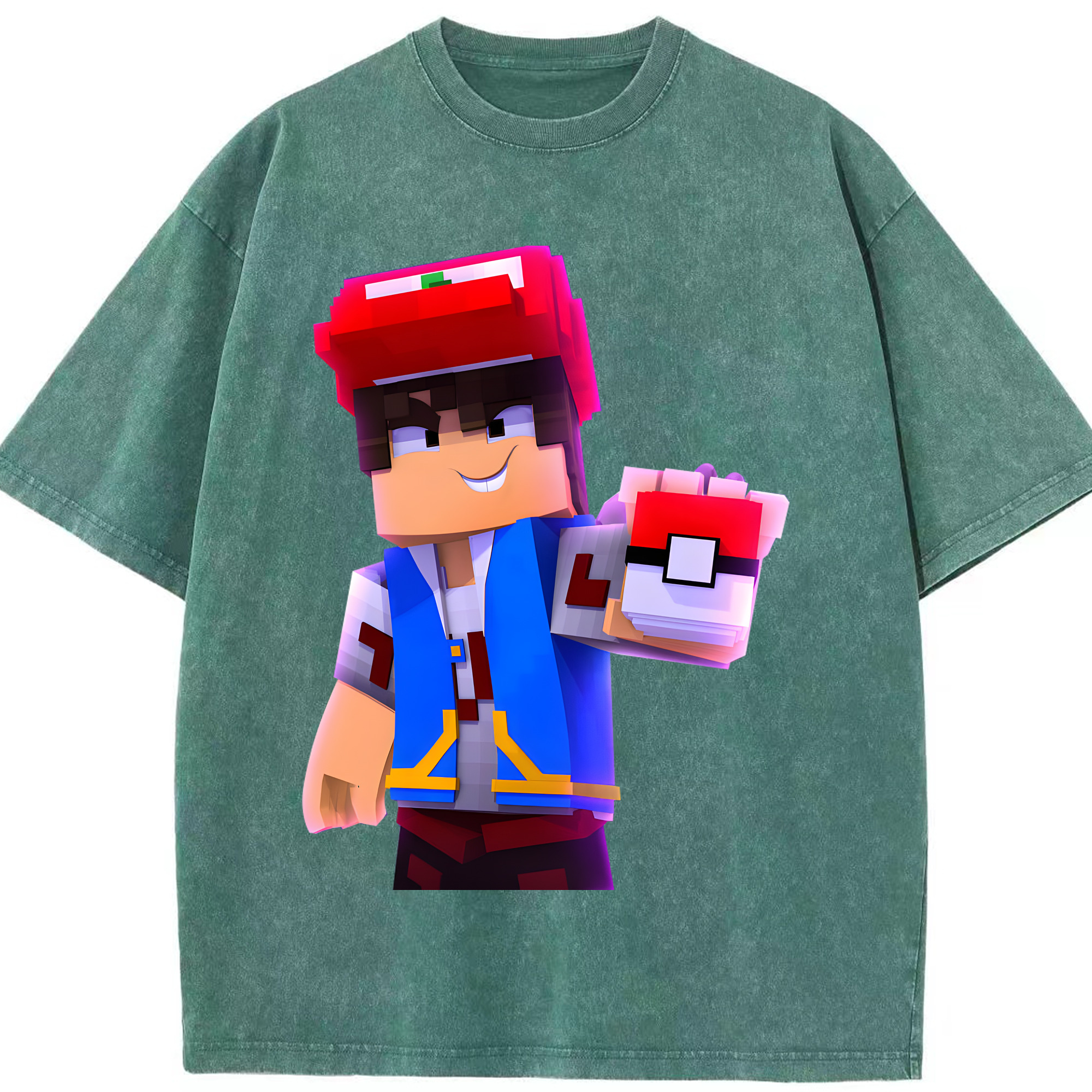 （画像用） マインクラフト ブロックの世界 Minecraft MC Block world 綿100% ヴィンテージ風 半袖Tシャツ（フロントプリント）